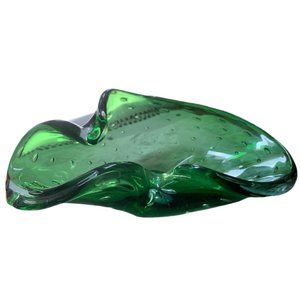 Murano Italy Archimede Seguso Bullicante Emerald Glass Shell Ashtray Controlled